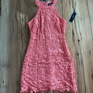 lulus Love Poem Coral Lace dress